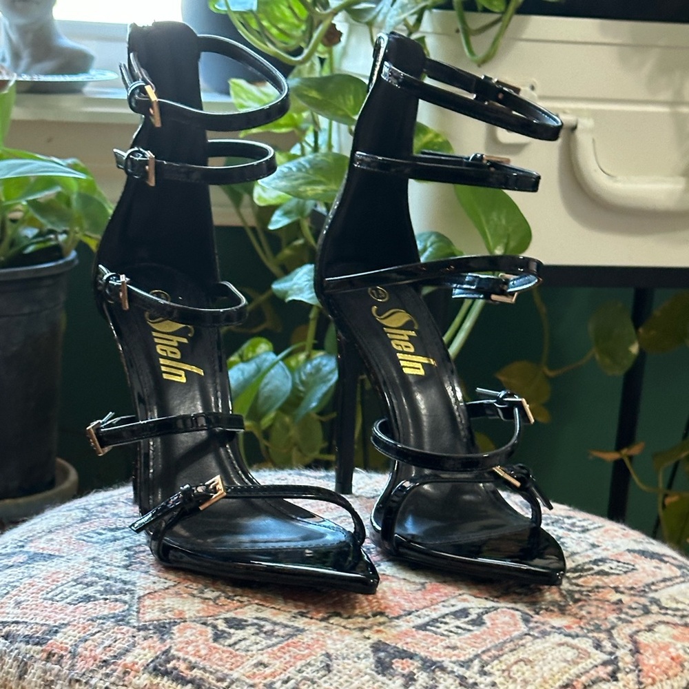 Black Leather Heels - Picture 3 of 5
